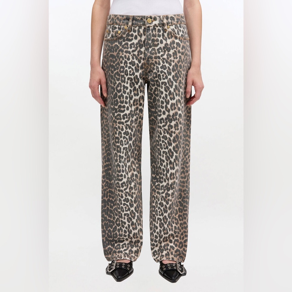 Ganni Izey Wide Leg Jeans in Leopard